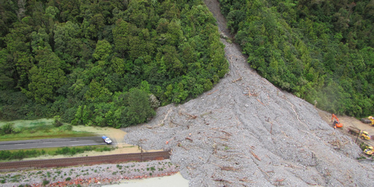 A slip at Jacksons on the West Coast of the South Island on State Highway 73 as wild weather wreaked havoc on the west coast of the South Island. (Greymouth Star)