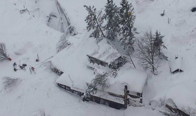 An aerial view of Hotel Rigopiano after it was hit by an avalanche (Getty Images) 