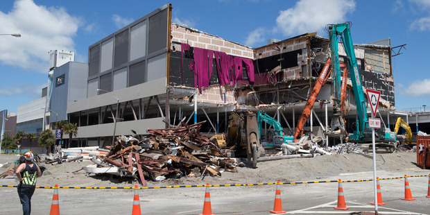 The Reading Cinema car park in Wellington had to be torn down after it was damaged in the November 14 quake last year. Photo / Mark Mitchell