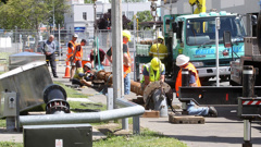 Work on a drinking water bore outside the Hastings Memorial Library, Eastbourne St, Hastings. Photo / Duncan Brown
