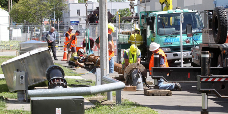Work on a drinking water bore outside the Hastings Memorial Library, Eastbourne St, Hastings. Photo / Duncan Brown