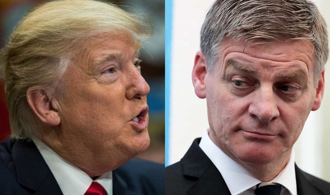 US president Donald Trump (L) and New Zealand Prime Minister Bill English (Getty Images)