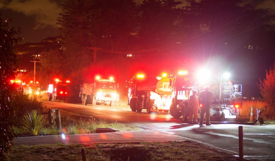 Emergency services on Worsleys Road during the night (Oliver Watson)
