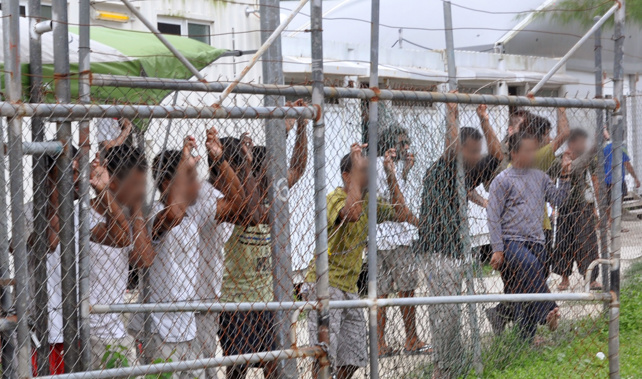 Detainees at an Australian-run camp on Manus Island in 2014 (AAP) 