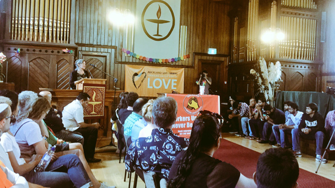 Supporters gathered at Ponsonby's Unitarian Church to farewell the Indian students who will leave voluntarily this week. (MP Julie Anne Genter).