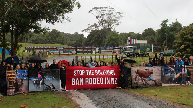 Direct Animal Action protesting at a Warkworth rodeo last month. (Supplied)