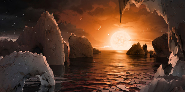 An artist's conception of what the surface of the exoplanet TRAPPIST-1f may look like. Photo / NASA/JPL-Caltech via AP