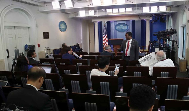 Members of the press in the Brady Briefing Room at the White House (Getty Images) 