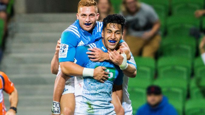 Rieko Ioane celebrates with Ihaia West (Photosport)