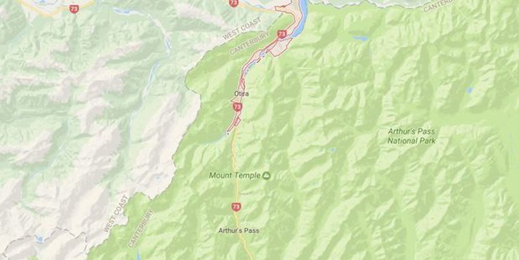 The distress signal was activated near the Arthur's Pass township of Otira. Photo / Google Maps