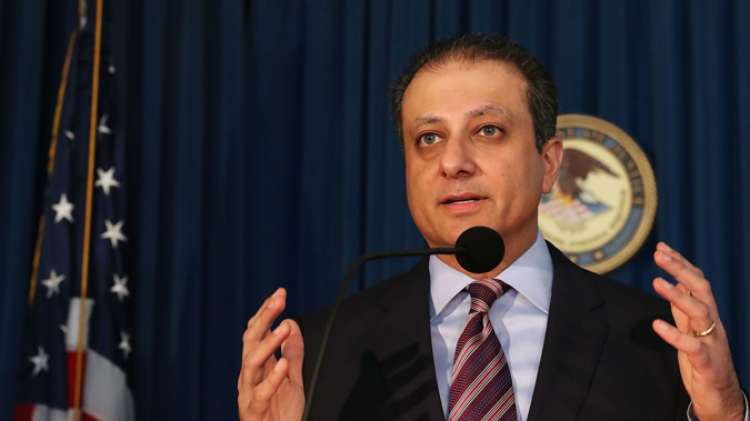 Preet Bharara, U.S. attorney for the Southern District of New York, speaks at a news conference (Getty Images) 