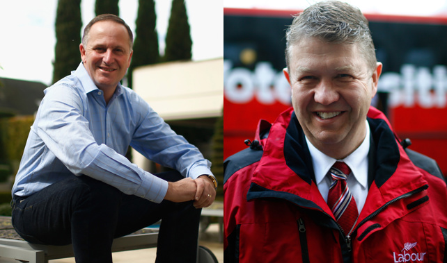 Former PM Key, left, at home in Auckland, and Cunliffe on the campaign trail in 2014 (Getty Images) 