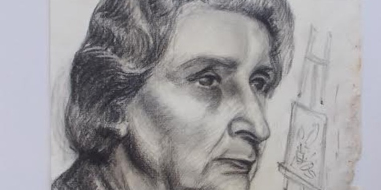 A charcoal self-portrait of Frances Hodgkins in her latter years, one of the artist's works recovered in an English attic two years ago.