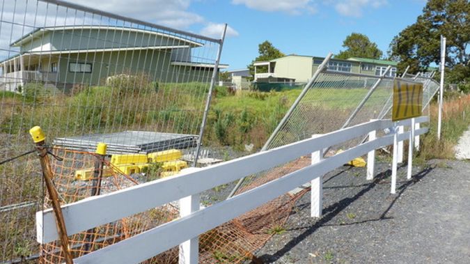 Fencing of a section of asbestos contaminated soil at Hobsonville Primary School taken by a parent in February. (Natalie Marsh)