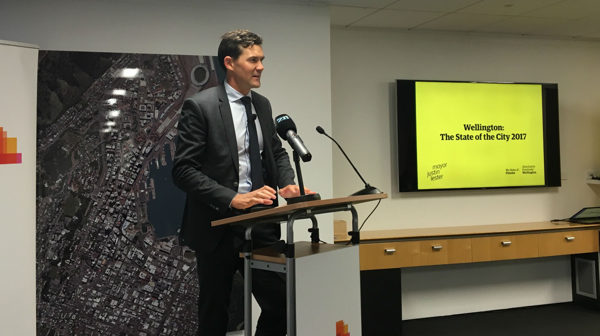 Wellington Mayor Justin Lester this morning delivered his first State of the City speech (Photo / Georgia Nelson)