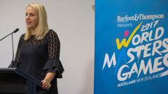 World Masters Games 2017 chief executive Jennah Wootten speaks during a 2017 press conference (Photosport).