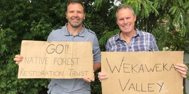 Duane Major and Adam Gard'ner are supporting a Givealittle campaign to buy 112 hectares of native forest in Northland's Wekaweka Valley. (Supplied)