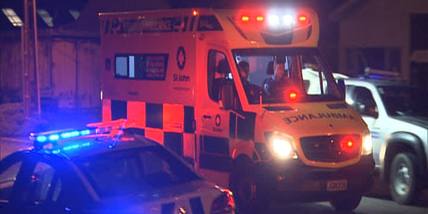 Emergency services at the scene of a double shooting in Invercargill last night. (Dwayne Carey)