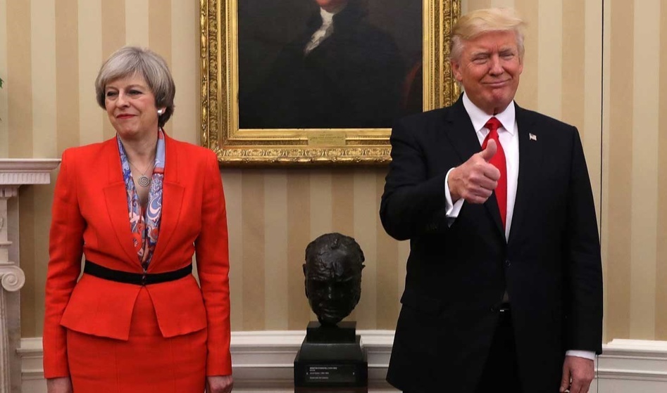 JANUARY 27: WHO - British Prime Minister Theresa May becomes first foreign leader to meet Trump. DISCUSSED - Brexit, NATO. AWKWARD MOMENT: Trump held May's hand as he led her from the Oval Office to their joint press conference. A photo of the hand-holding prompted rumours that Trump was afraid of stairs and needed help waking down a slope.