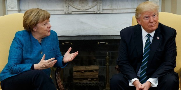 MARCH 17: WHO - German Chancellor Angela Merkel. DISCUSSED - NATO and Trump's insistence that all NATO members pay their fair share towards defence; trade and globalisation. AWKWARD MOMENT - Trump appeared to ignore an invitation by Merkel, whom he had previously described as a "person who is ruining Germany", to shake hands for photographers, leaving the German Chancellor to sit and smile awkwardly as cameras flashed.
