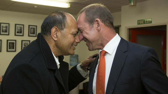 Problem? What problem? Willie Jackson with Andrew Little this morning. Photo/ Mark Mitchell