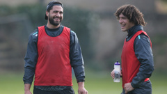 Jesse Bromwich and Kevin Proctor at Kiwis training. (Photosport)