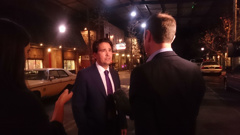 Simon Bridges on the set of Ash vs Evil Dead at the international film pre-budget announcement (Daniel Walker).