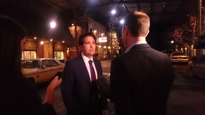 Simon Bridges on the set of Ash vs Evil Dead at the international film pre-budget announcement (Daniel Walker).