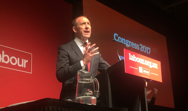 Labour leader Andrew Little addressing the party faithful (Gia Garrick)