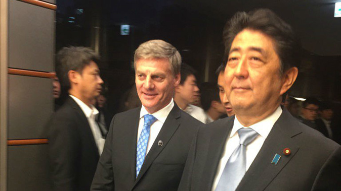 Bill English with Japanese PM Shinzo Abe (Photo / Barry Soper)