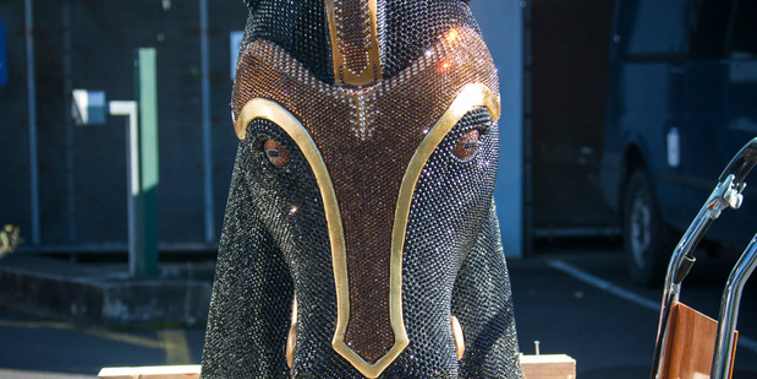 Customs and Police display a diamante-horse that contained cocaine worth an estimated street value of NZ$14 million at the Otahuhu police station. (Jason Oxenham)