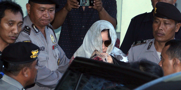 Australian drug smuggler Schapelle Corby pictured in Bali yesterday after leaving the parole office in Bali, Indonesia. (AP)