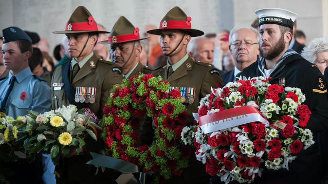 NZDF contingent members at Menin Gate Ieper Belgium for Battle of Messines centenary commemorations (NZDF).