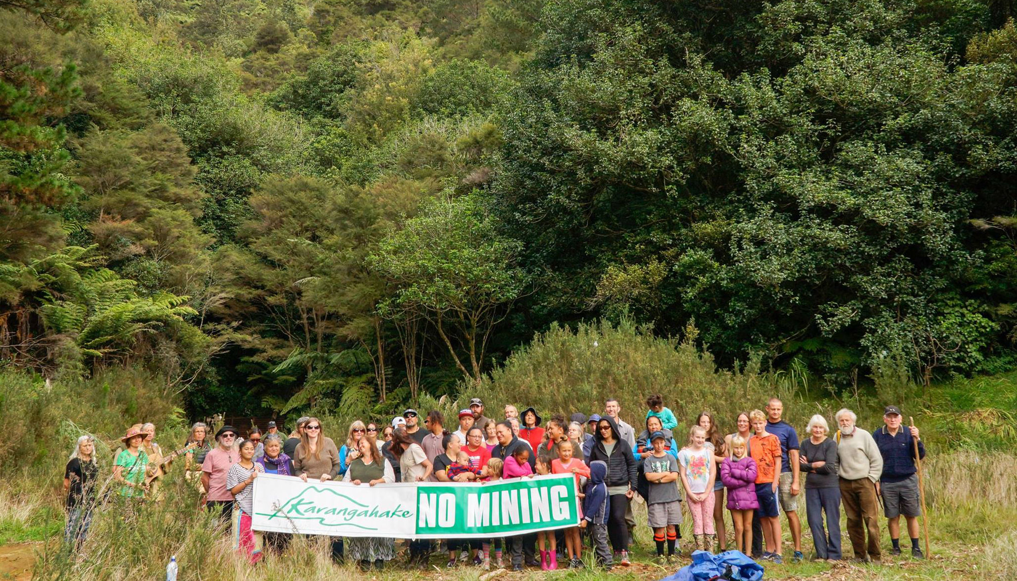 The group are protesting as mining company New Talisman begin work on Mount Karangahake. (Supplied)