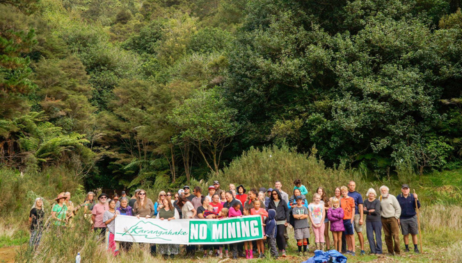 The group are protesting as mining company New Talisman begin work on Mount Karangahake. (Supplied)