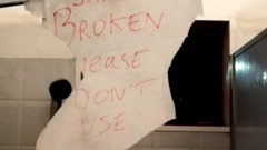 A broken shower sign at the accomodation provided to international students volunteering on the Campaign for Change (Politik.co.nz)