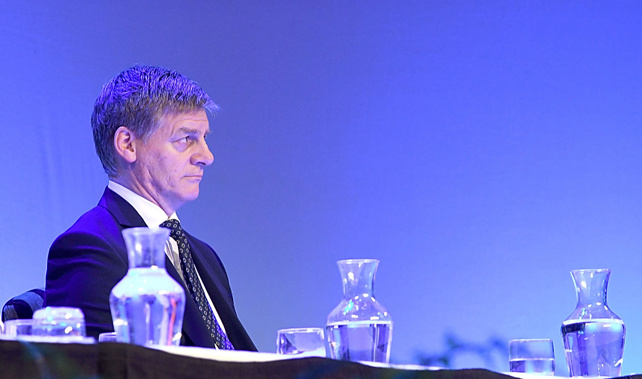 Bill English waiting to address the National Party conference earlier today (Getty Images) 