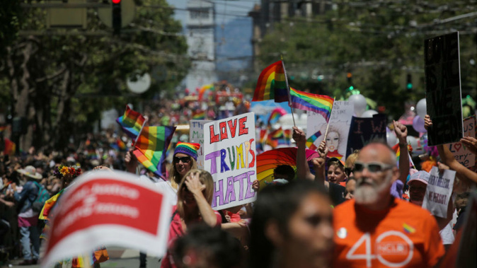 People march in the annual LGBTQI Pride Parade in San Francisco. (Getty)