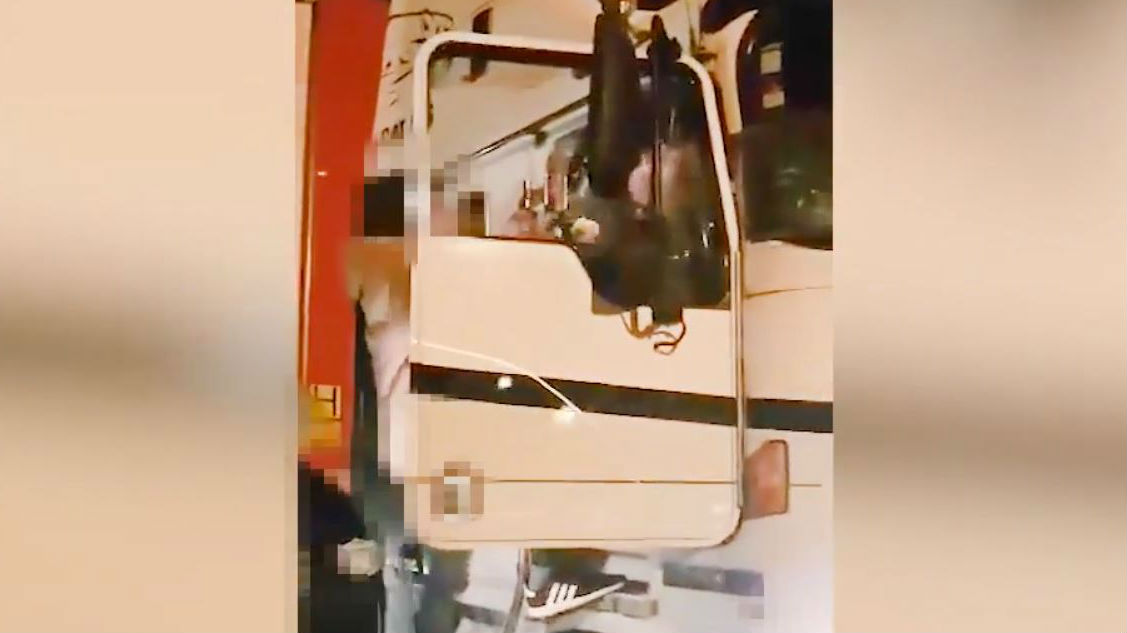 Footage of the attack has been posted on social media and shows the truck clipping the car and people bashing the driver.