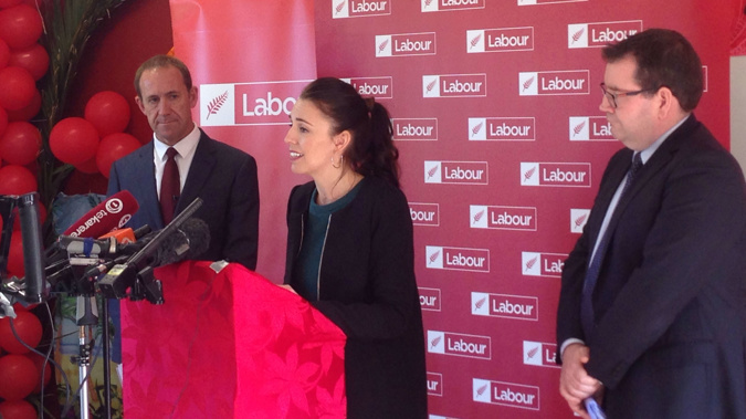 Left to right: Labour's Andrew Little, Jacinda Ardern and Grant Robertson. Photo / Emma Stanford.