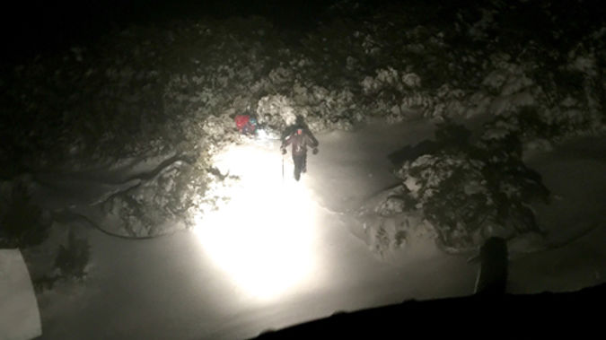 The lost skier was found at 2.30am in deep snow drifts. Photo/Greenlea Rescue Helicopter