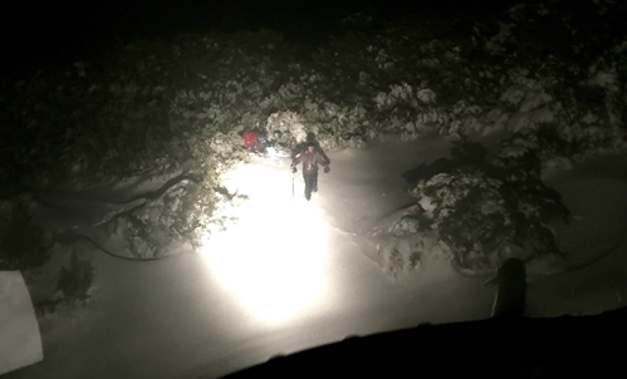 The lost skier was found at 2.30am in deep snow drifts. Photo/Greenlea Rescue Helicopter