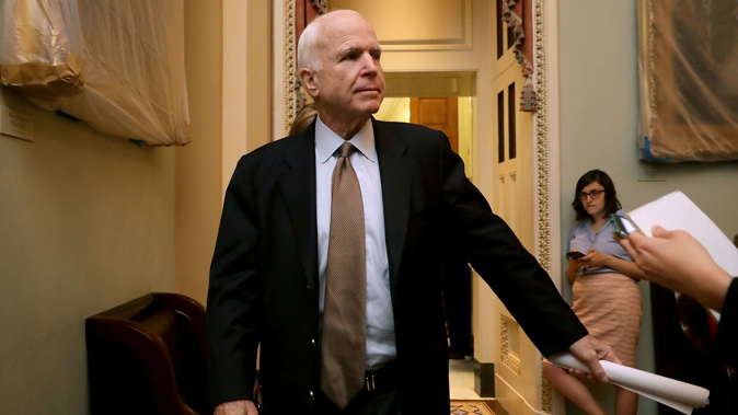 Sen. John McCain (R-AZ) leaves a meeting of GOP senators in the U.S. Capitol June 22, 2017 in Washington, DC. Getty Images.