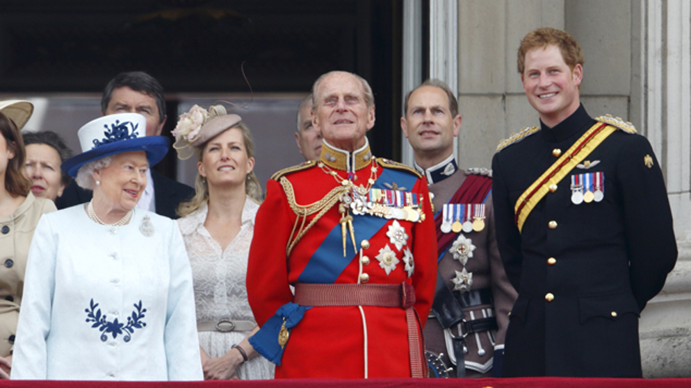 Queen Elizabeth II, Prince Philip and Prince Harry with Sophie, Countess of Wessex and Prince Edward in behind