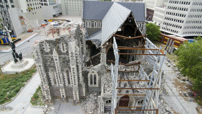 The Christchurch Cathedral looks stuck in time - a reminder of the city's trauma. Photo / NZ Herald