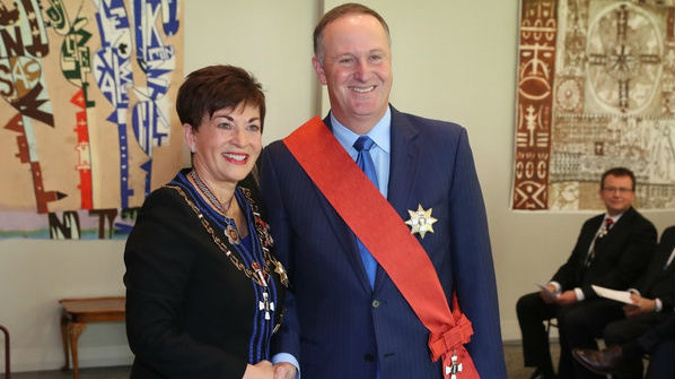 Former New Zealand Prime Minister Sir John Key with New Zealand Governor-General Dame Patsy Reddy at Government House in Auckland. Photo / Peter Meecham