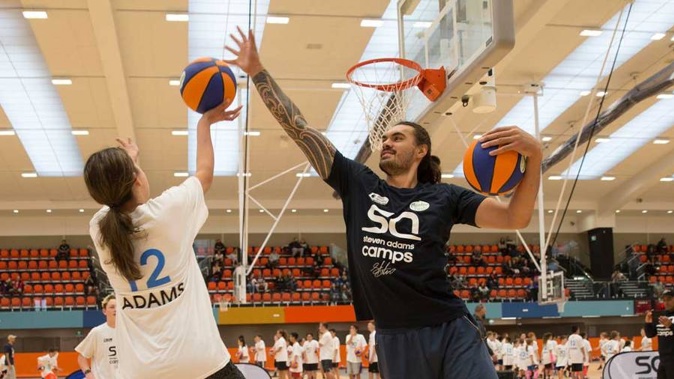 Oklahoma City Thunder Centre, Steven Adams joins in he fun at his basketball camp at Pulman Arena in Takanini. (Photo / Nick Reed)
