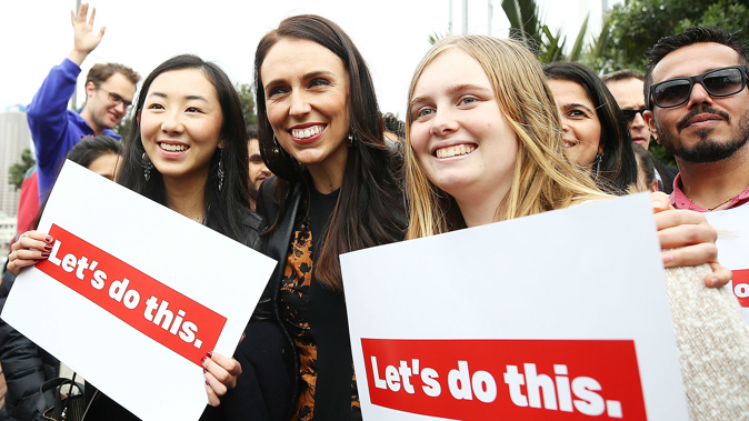 Labour leader Jacinda Ardern with supporters. (Photo: Getty)