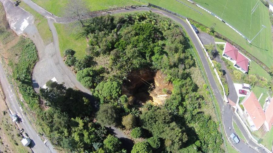 A sinkhole associated with historic mining was discovered in a High Hazard Zone in Waihi. (Photo / Facebook)