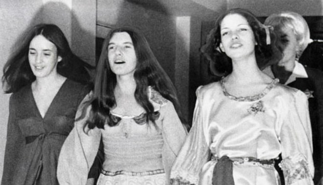 Leslie Van Houten (front right) Susan Atkins and Patricia Krenwinkel